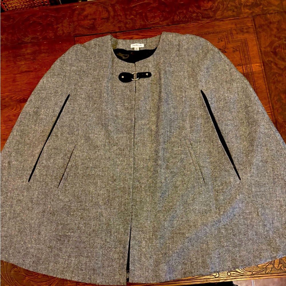 Joan Rivers Gray Cape with Black Leather Buckle